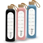 4fizjo - Glazen Waterfles - 1000 ml - Roze - Borosilicaatglas