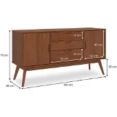 Idimex TIVOLI-dressoir van massief hout met 2 deuren en 3 lades – afwerking in kastanje