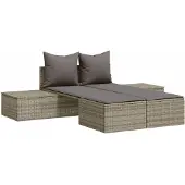 vidaXL Ligbed 2-persoons met kussens poly rattan grijs