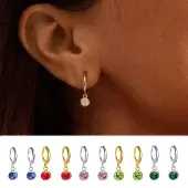 Yehwang Geboortesteen Oorringen - Juli - Robijn - Zilver