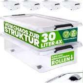 Deuba 4 Stuk Opbergbox met Deksel Transparant 60x40x17cm 30L