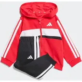 Adidas Trainingspak 'ESSENTIALS TIBERIO 3 STRIPES FLEECE' knalrood / zwart / wit
