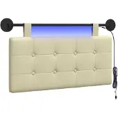 vidaXL Hangend hoofdbord Met LED-verlichting Crèmekleurig Kunstleer