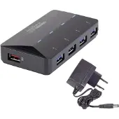 Renkforce RF-3806031 USB-hub 4 poorten USB-A USB 3.0 5 GBit/s Met snellaadpoort, Met status-LEDs Zwart