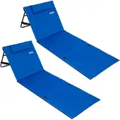 Deuba 2x Strandmat Opvouwbaar Gewatteerd Kussen Verstelbaar Opbergvak Blauw