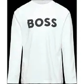 BOSS Katoenen T-shirt met lange mouwen en contrastlogo voor kinderen Maat 162
