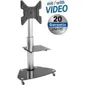 My Wall premium verrijdbare vloerstandaard met plank voor schermen tot 55 inch / zwart/zilver
