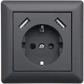 LEDmaxx USB1003 1-voudig Stopcontact (onderbouw) Met USB, Aanraakbeveiliging Antraciet