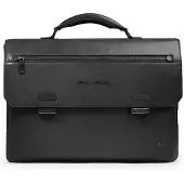 Piquadro Solm Aktentas Leder 42 cm Laptopvak zwart