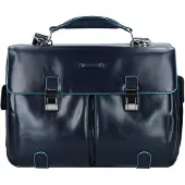 Piquadro Blauwe vierkante aktetas Leer 43 cm Laptopcompartiment blauw