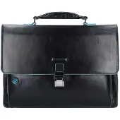 Piquadro Blue Square Briefcase II Leather 40 cm Laptopcompartiment zwart