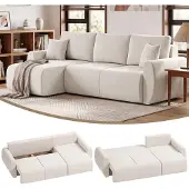 HOMCOM Sofa Bed-Polyester-250L x 140B x 90H cm-Cremeweiß