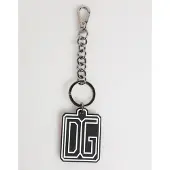 Dolce&Gabbana Zwart Witte DG Rubber Logo Zilveren Mannen Sleutelhanger Sleutelhanger