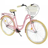 DaviBikes Lila – Stadsfiets – 28 inch – 1 versnelling – Terugtraprem/V-brake – Lage instap – 160-185 cm – Roze/Creme