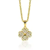 Zinzi 16mm gold plated zilveren klaver vier hanger bezet met witte zirconia's ZIH2618 (zonder collier)