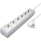 Transmedia Stekkerdoos met 6 contacten / wit - 10 meter