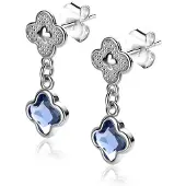 Zinzi 20mm zilveren oorsieraden met blauwe klavers 8mm ZIO2582