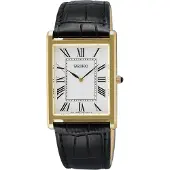 Seiko quartz zwart heren horloge met witte wijzerplaat & leren band