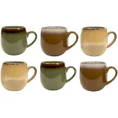 Cookinglife Mokken Nomad Orb - Koffiemok Theemok - Mug - Aardewerk Groen/Bruin/Beige - Reactief Glazuur Vaatwasserbestendig En Magnetronbestendig - Set Van 6 450 ml