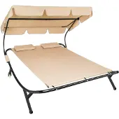 TecTake - Ligbed Livorno voor 2 personen - zonnebed ligstoel - beige - 404865