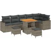 vidaXL Tuinbank Set 11 st 7-Aantal zitplaatsen Grijs poly rattan