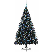 vidaXL Kunststof Voorverlichte Kerstboom met 300 LED Zwart 180 cm PVC