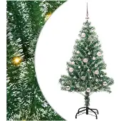 vidaXL Kunstkerstboom Sneeuw Gevlokt met LED Licht Groen en Wit 150 cm