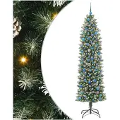 vidaXL Kunstmatige slanke kerstboom Groen en Wit 240 cm