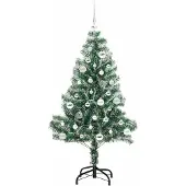 vidaXL Kunstkerstboom Sneeuw Gevlokt met LED Licht Groen en Wit 150 cm