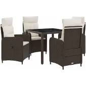 vidaXL Buiten Eettafel Set 5 st Bruin en Crème Wit poly rattan