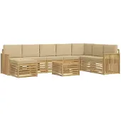 vidaXL Buiten bank set 9 st Wit en Beige Polyester