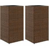 vidaXL Plantenbakken 2 st 40x40x80 cm poly rattan bruin