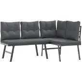vidaXL Tuinbanken, 4 stuks, met kussens, zwart, gepoedercoat staal