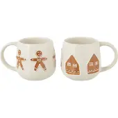 J-Line mok Cookie - keramiek - bruin/wit - 2 stuks