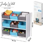 Judy Wild Kid's Spirit Opbergrek 3-laags met bakken - blauw - hout/stof - 63 x 30 x 60 cm - speelgoed - kinderkamer