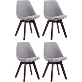 CLP Set van 4 gaststoelen Borneo V2, bekleed met grijze stof, met een frame in walnootkleur