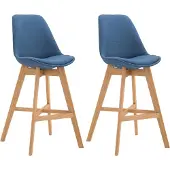 CLP Set van 2 barkrukken Cannes, bekleed met stof, met rugleuning en voetsteun | Kleur: blauw, frame: naturel
