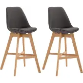CLP Set van 2 barkrukken Cannes, bekleed met stof, met rugleuning en voetsteun | Kleur: donkergrijs | Frame: naturel