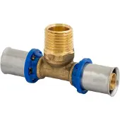 Kirchhoff Messing adapter T-stuk, blank, 20 mm x 3/4"ET x 20 mm, persfitting voor meerlagenbuis - 988720355