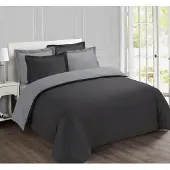 Vision Bicolor - Tweezijdig omkeerbaar Dekbedovertrekset - 100% katoen: zacht en soepel - Kingsize - Dekbedovertrek 260 x 240 cm met 2 bijhorende slopen - Antraciet / Grijs - Oekotex gecertificeerd