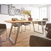 DELIFE Eettafel Edge Boot 200x100x2,5-3 eiken natuur roestvrij staal schuin Schweizer Kante