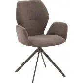Goossens Eetkamerstoel Hera bruin stof met armleuning, modern design
