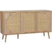 Sweeek Dressoir met 3 deuren houtlook en rotan 120cm Naturel