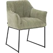 Goossens Eetkamerstoel Ronnie groen stof met armleuning, elegant chic