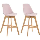 CLP Barstoel Cannes - fluweel, houten poten in natuurlijke kleur (SET van 2 stuks) - Crèmekleurig