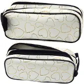 Lean Schoolkantoor Etui Tweevakken Gouden Harten Wit 23,5x10 Cm