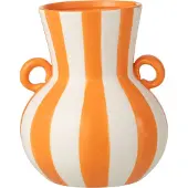 J-Line vaas gestreept keramiek - oranje/wit - 21 x 25 cm