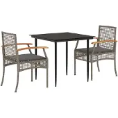vidaXL 3-delige Tuinset met kussens poly rattan grijs
