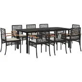 vidaXL 9-delige tuinset met kussens, zwart, van polyrotan