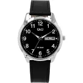 Q&Q C32A-008PY-Horloge-Duidelijke wijzerplaat-Dag/Datum aanduiding-Lederen band-42MM